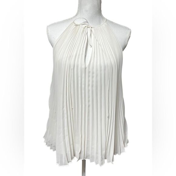 Elizabeth and James Tops - Elizabeth & James Women's Nina White Accordion Pleated Sleeveless Top Blouse XS